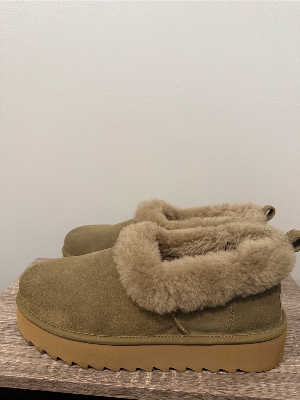 UGG Olive Green Faux-Shearling Slip-On Slippers